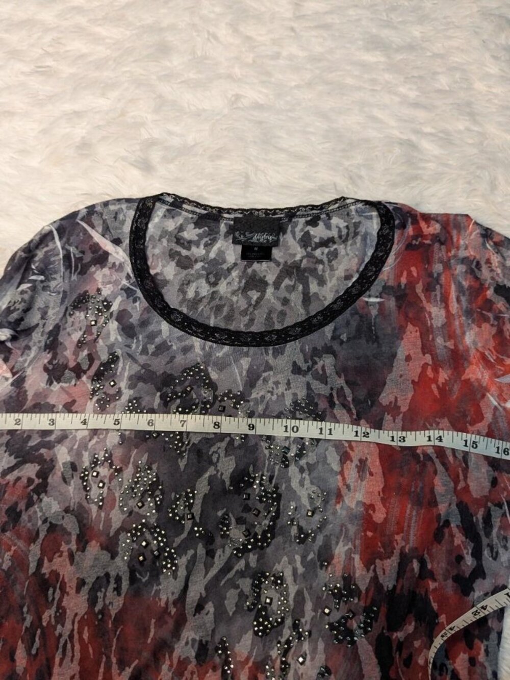 Black and red leopard print lace long sleeve - Picture 5 of 8